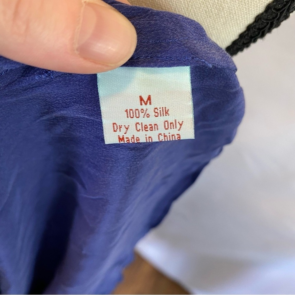 Geren Ford Women's Medium Blue Silk Mini Dress Square Neck Keyhole Back - Picture 9 of 11